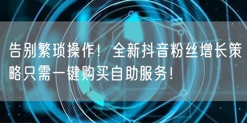 告别繁琐操作！全新抖音粉丝增长策略只需一键购买自助服务！